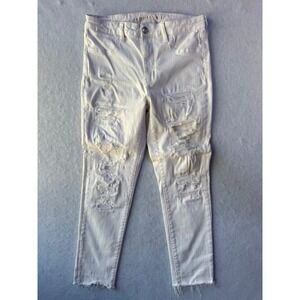 American Eagle‎ Jeans 12 Hi-Rise Jegging Crop Stretch Ripped White Womens